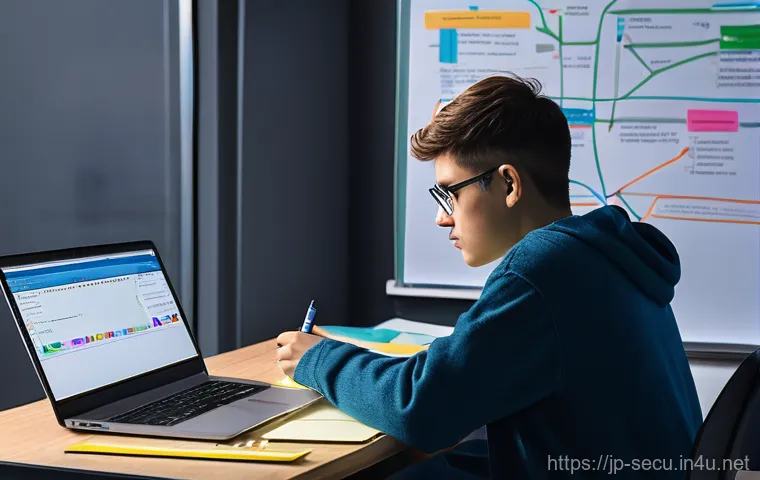 정보보안기사 실기 시험 대비 네트워크 학습법 - **Prompt 1: Deep Dive into Network Protocols**
    A focused, mid-shot image of a young adult, possi...