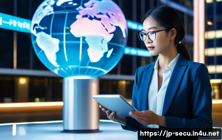 정보보안기사와 CISSP 자격증의 차이점 및 활용 사례 - A professional, gender-neutral individual, dressed in a sharp business suit, stands at a pivotal cro...