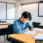 정보보안 실기 시험 대비 시간 관리 팁 - A calm and focused Japanese young adult sitting at a desk in a modern, bright study room, surrounded...