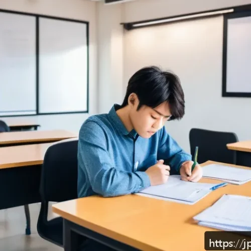 정보보안 실기 시험 대비 시간 관리 팁 - A calm and focused Japanese young adult sitting at a desk in a modern, bright study room, surrounded...