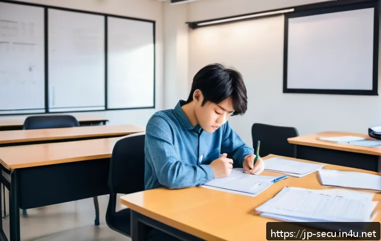 정보보안 실기 시험 대비 시간 관리 팁 - A calm and focused Japanese young adult sitting at a desk in a modern, bright study room, surrounded...