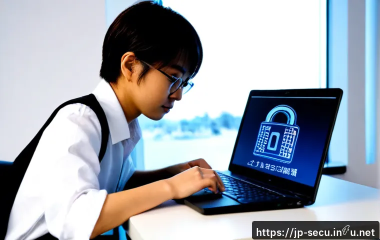 정보보안 전문가로 성장하기 위한 자격증 로드맵 - Photorealistic Japanese young cybersecurity professional at a clean modern desk, studying with a lap...