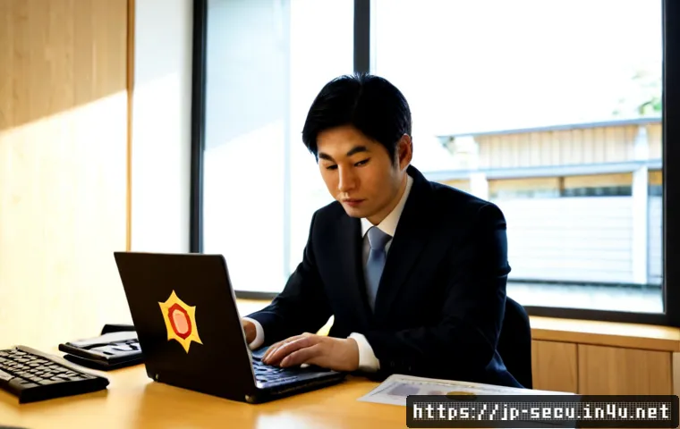 정보보안 자격증 취득 후 연봉 상승 경험담 - Photorealistic Japanese cybersecurity professional in a neat modern office, confidently reviewing a ...